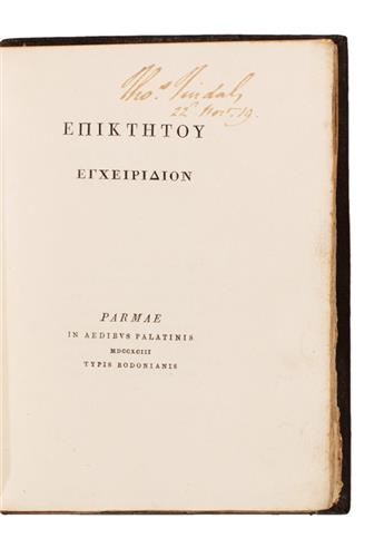 BODONI PRESS  EPICTETUS.  Epiktetou Encheiridion. 1793